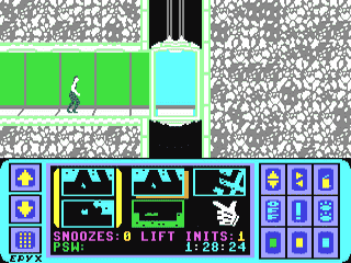 Capture d'écran de Impossible Mission sur Commodore 64, plate-forme / énigme de Epyx sorti en 1984