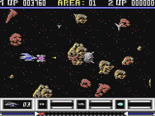 Capture d'écran de Katakis sur Commodore 64, shoot'em up de Factor 5 sorti en 1988