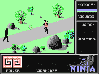 Capture d'écran de The Last Ninja sur Commodore 64, action / aventure de System 3 sorti en 1987