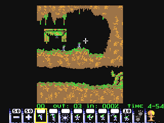 Capture d'écran de Lemmings sur Commodore 64, réflexion de DMA Design sorti en 1991