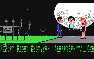 Capture d'écran de Maniac Mansion sur Commodore 64, aventure de Lucasfilm Games sorti en 1987