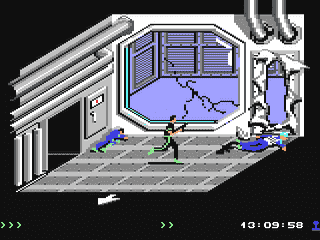 Capture d'écran de Project Firestart sur Commodore 64, aventure / horreur de Dynamix sorti en 1989