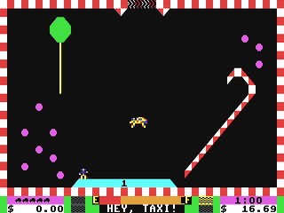 Capture d'écran de Space Taxi sur Commodore 64, action de John Kutcher sorti en 1984