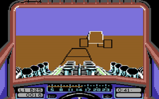 Capture d'écran de Stunt Car Racer sur Commodore 64, course de Geoff Crammond sorti en 1989