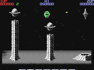 Capture d'écran de Wizball sur Commodore 64, shoot'em up de Sensible Software sorti en 1987