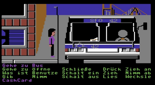 Capture d'écran de Zak McKracken and the Alien Mindbenders sur Commodore 64, aventure de Lucasfilm Games sorti en 1988