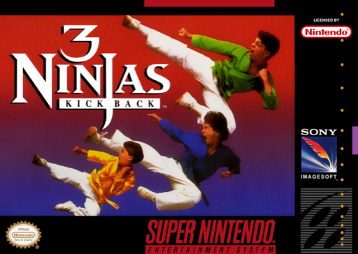 3 Ninjas Kick Back SNES cover art reference for custom cartridge, NTSC-U version.