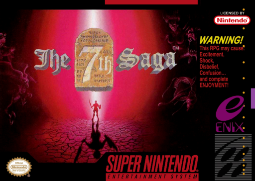 The 7th Saga SNES cover art reference for custom cartridge, NTSC-U version.