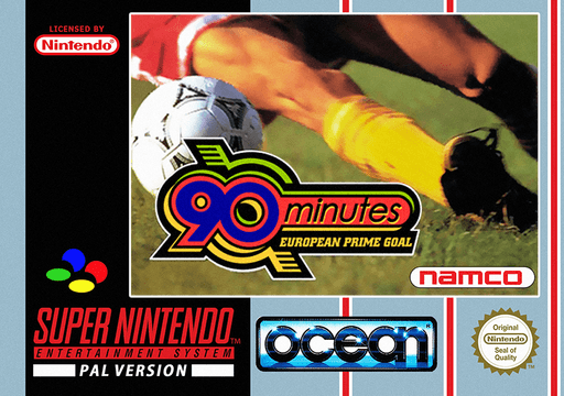 90 Minutes European Prime Goal SNES cover art reference for custom cartridge, PAL version.