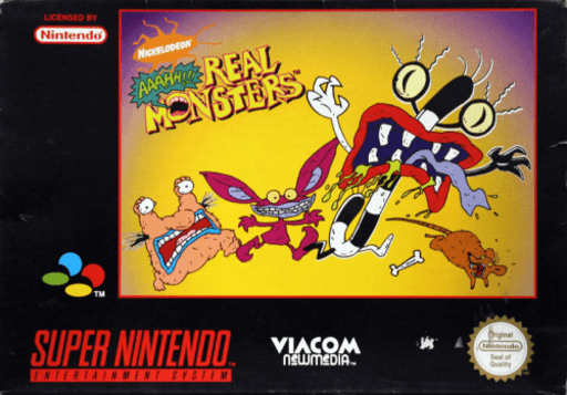 Aaahh!!! Real Monsters SNES cover art reference for custom cartridge, PAL version.