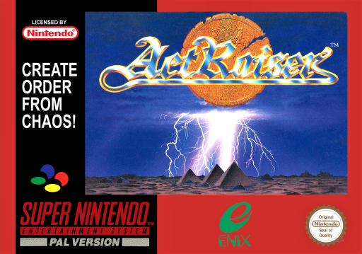 ActRaiser SNES cover art reference for custom cartridge, PAL version.