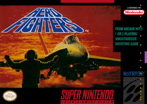 Aero Fighters SNES cover art reference for custom cartridge, NTSC-U version.