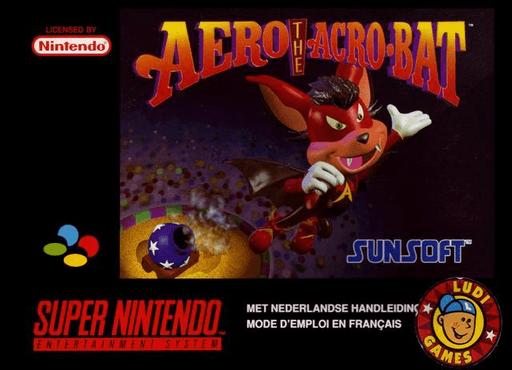 Aero the Acro-Bat SNES cover art reference for custom cartridge, PAL version.