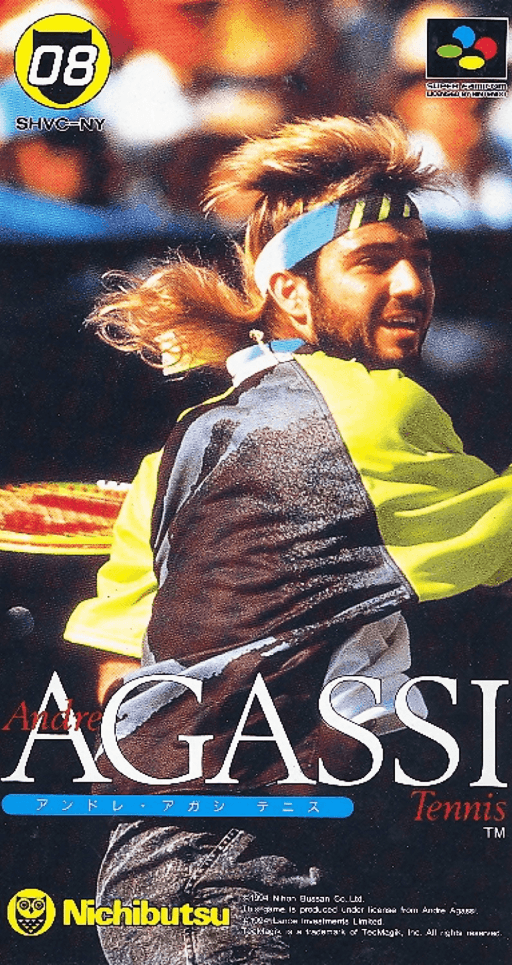 Andre Agassi Tennis SNES cover art reference for custom cartridge, NTSC-J version.