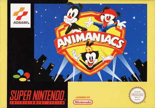 Animaniacs SNES cover art reference for custom cartridge, PAL version.
