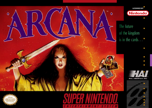 Arcana SNES cover art reference for custom cartridge, NTSC-U version.