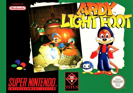 Ardy Lightfoot SNES cover art reference for custom cartridge, PAL version.