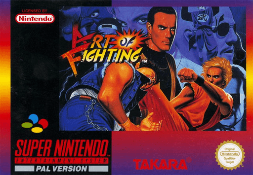 Art of Fighting SNES cover art reference for custom cartridge, PAL version.