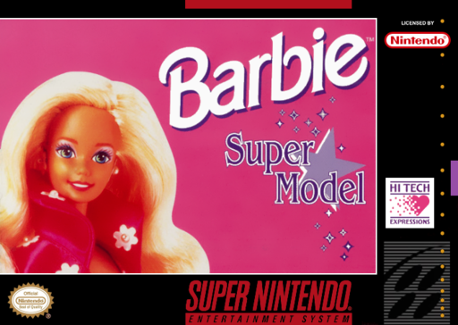 Barbie: Super Model SNES cover art reference for custom cartridge, NTSC-U version.