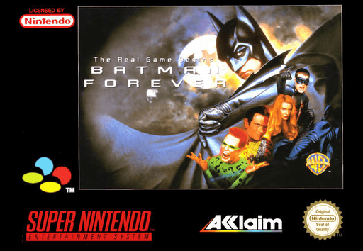 Batman Forever SNES cover art reference for custom cartridge, PAL version.