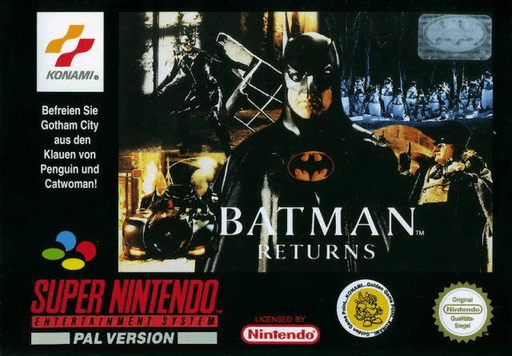 Batman Returns SNES cover art reference for custom cartridge, PAL version.