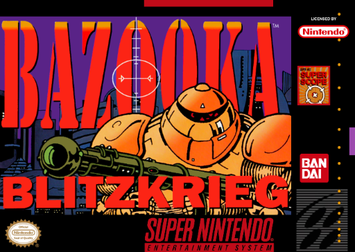 Bazooka Blitzkrieg SNES cover art reference for custom cartridge, NTSC-U version.