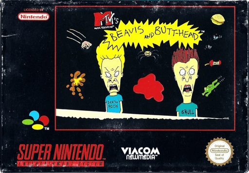 Beavis and Butt-head SNES cover art reference for custom cartridge, PAL version.