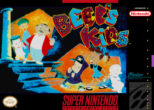 Bebe's Kids SNES cover art reference for custom cartridge, NTSC-U version.