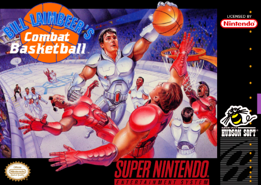 Bill Laimbeer's Combat Basketball SNES cover art reference for custom cartridge, NTSC-U version.