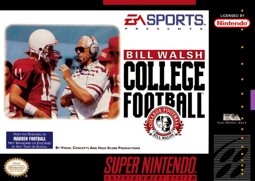 Bill Walsh College Football SNES cover art reference for custom cartridge, NTSC-U version.