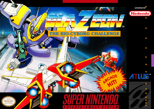 BlaZeon: The Bio-Cyborg Challenge SNES cover art reference for custom cartridge, NTSC-U version.