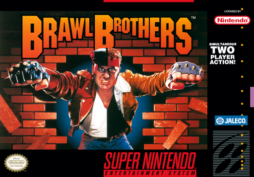 Brawl Brothers SNES cover art reference for custom cartridge, NTSC-U version.