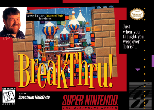 BreakThru! SNES cover art reference for custom cartridge, NTSC-U version.