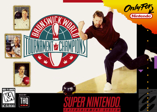 Brunswick World: Tournament of Champions SNES cover art reference for custom cartridge, NTSC-U version.