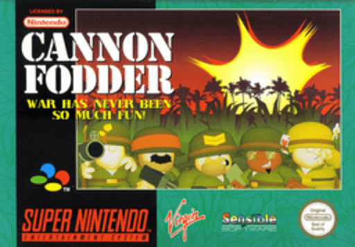 Cannon Fodder SNES cover art reference for custom cartridge, PAL version.