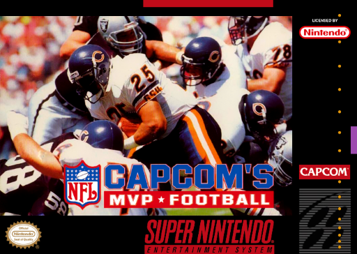 Capcom's MVP Football SNES cover art reference for custom cartridge, NTSC-U version.