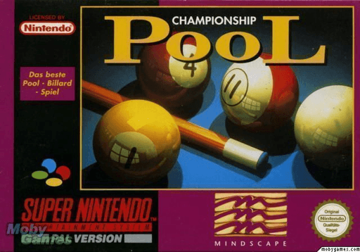 Championship Pool SNES cover art reference for custom cartridge, PAL version.
