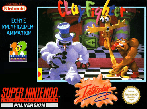 ClayFighter SNES cover art reference for custom cartridge, PAL version.