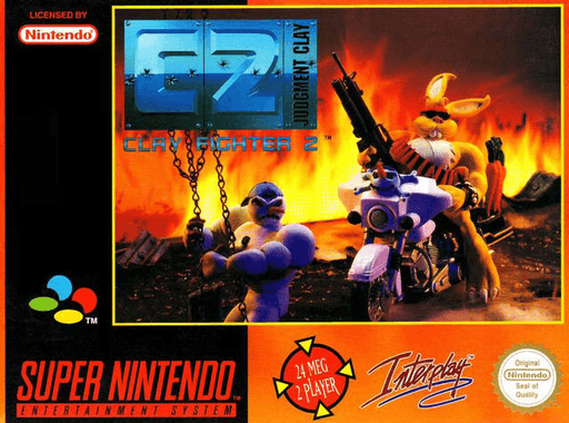 ClayFighter 2: Judgment Clay SNES cover art reference for custom cartridge, PAL version.