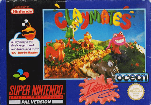 Claymates SNES cover art reference for custom cartridge, PAL version.