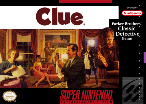 Clue SNES cover art reference for custom cartridge, NTSC-U version.