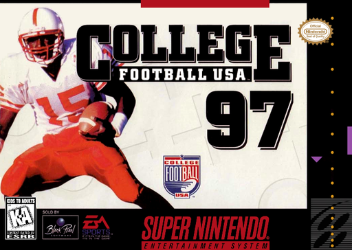 College Football USA '97: The Road SNES cover art reference for custom cartridge, NTSC-U version.