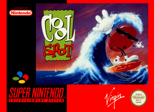 Cool Spot SNES cover art reference for custom cartridge, PAL version.