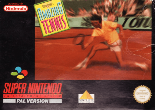David Crane's Amazing Tennis SNES cover art reference for custom cartridge, PAL version.