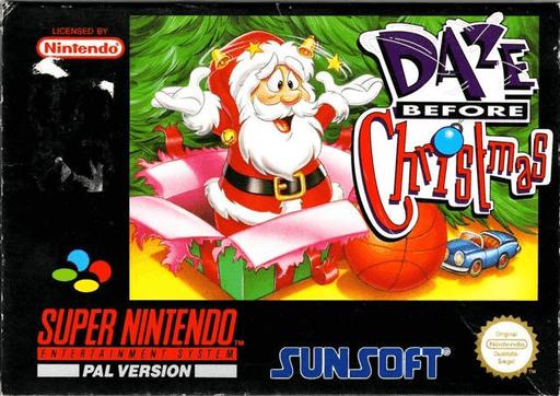 Daze Before Christmas SNES cover art reference for custom cartridge, PAL version.