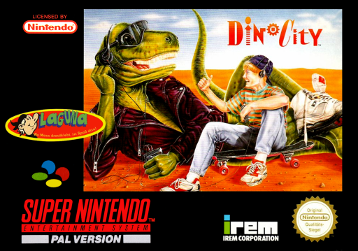 DinoCity SNES cover art reference for custom cartridge, PAL version.