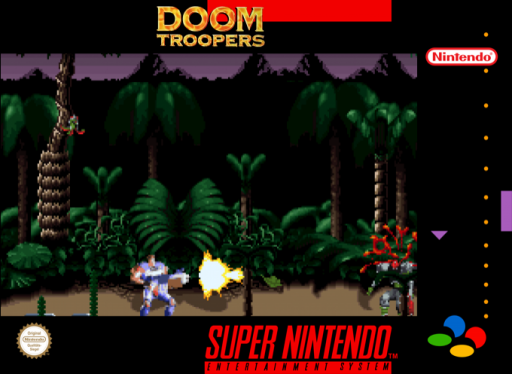 Doom Troopers SNES cover art reference for custom cartridge, NTSC-U version.