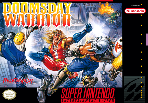 Doomsday Warrior SNES cover art reference for custom cartridge, NTSC-U version.