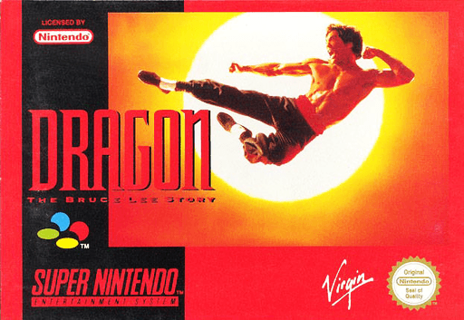 Dragon: The Bruce Lee Story SNES cover art reference for custom cartridge, PAL version.