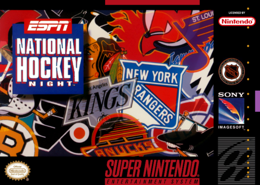 ESPN National Hockey Night SNES cover art reference for custom cartridge, NTSC-U version.